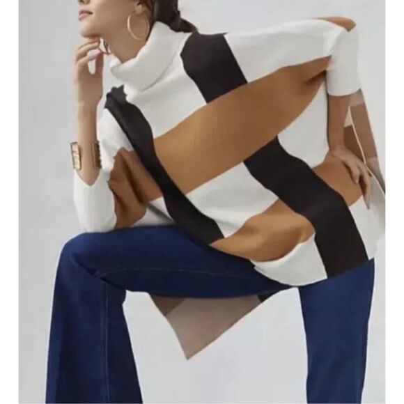 Anthropologie Sweaters - Anthropologie one size color block turtleneck sweater poncho - NWT